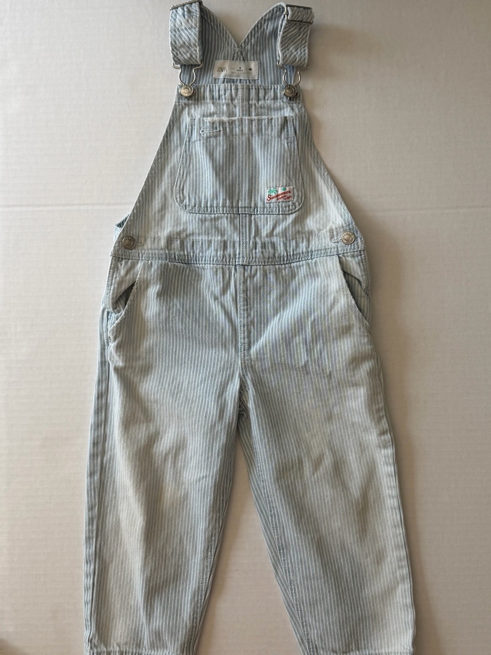 Zara Kids Blue White Striped Denim Overalls 3Y 98cm Summer Friends